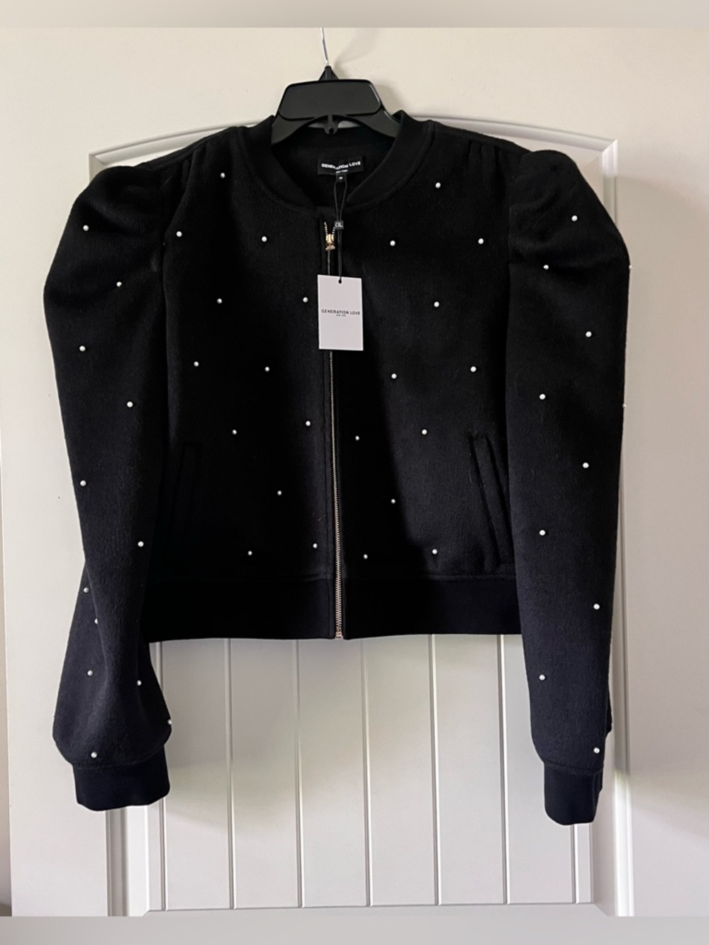 New Generation Love XL Darcie Pearl Bomber Jacket Gold Zip Cropped Retail $395 - Picture 2 of 11